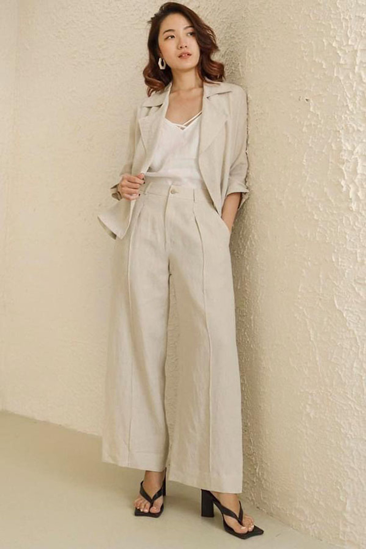 Áo khoác nhẹ blazer demi Linen tay lỡ, thời trang thu đông 2022