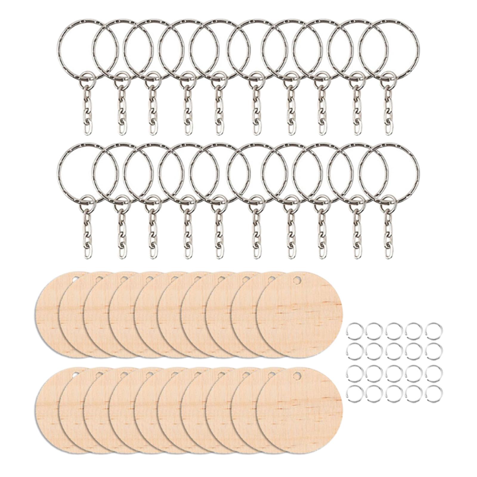 Wooden Keychain Blanks, Round Wooden Slices Pendant Charm Key Chains Blanks and Keychain Pendant Keyring for DIY Key Rings