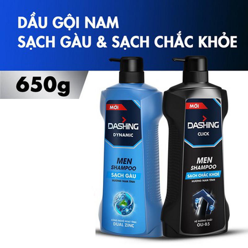 Combo 2 Chai Dầu Gội Dashing Sạch Gàu, Cho tóc chắc khỏe 650g*2+Tặng kèm 10 gói dầu gội