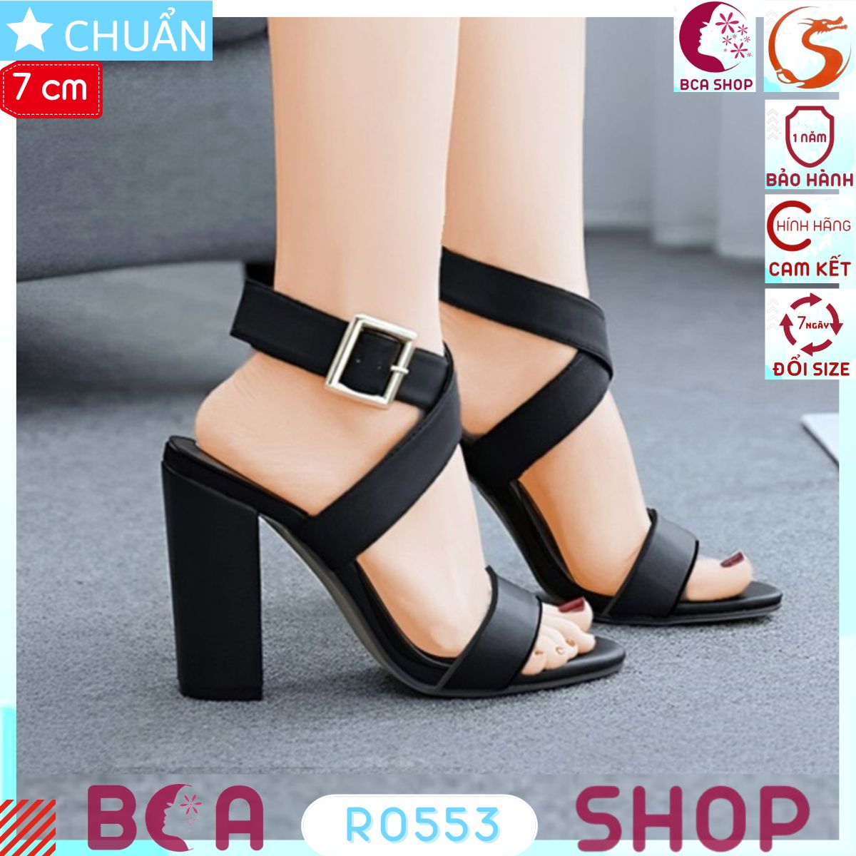 Giày sandal nữ bản to màu đen 7p RO553 ROSATA tại BCASHOP tôn dáng, nịnh chân cực kỳ