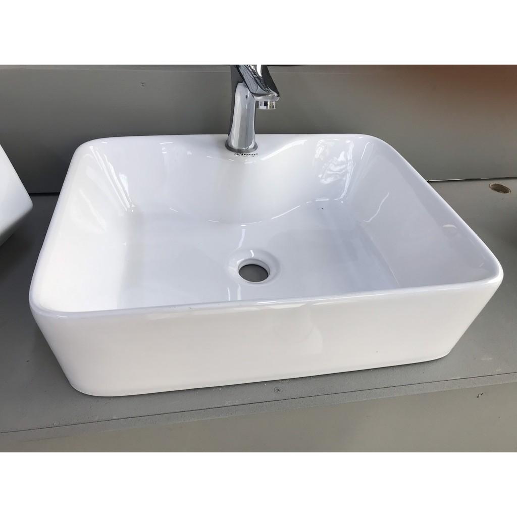 Chậu lavabo vuông đặt bàn sứ trắng 1021