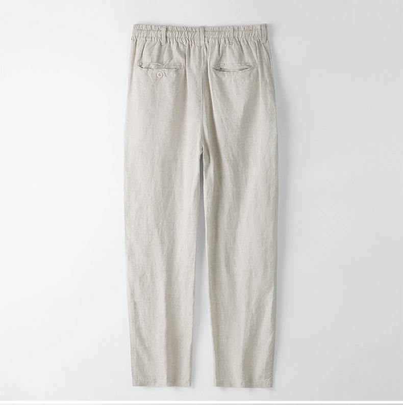 Quần dài đũi Linen suông nam form rộng phối cạp chun kèm dây rút