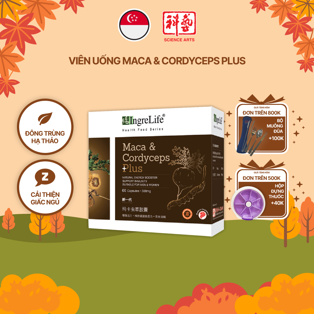 Viên Uống Đông Trùng Hạ Thảo Maca & Cordyceps Plus Tăng Cường Hệ Miễn Dịch Cải Thiện Chất Lượng Giấc Ngủ IngreLife Singapore - Hộp 60 Viên x 300mg