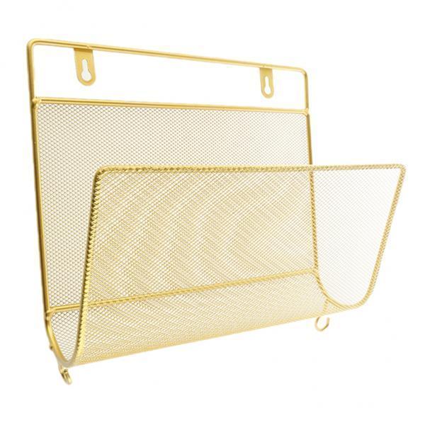 3X Wall Mount Metal Storage Basket Magazine Book Rack Shelf Holder Golden