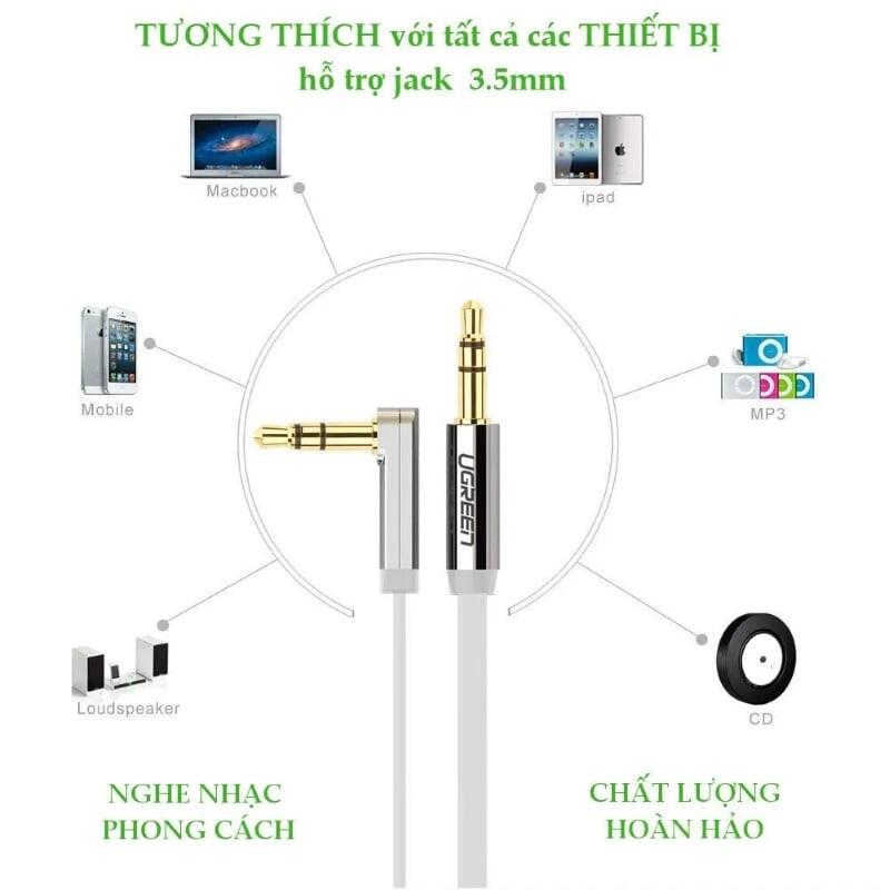 Ugreen UG10761AV119TK 5M màu trắng Dây Audio 3.5Mm Dẹt Mạ Vàng 1 Đầu Vuông 90 Tpe - HÀNG CHÍNH HÃNG