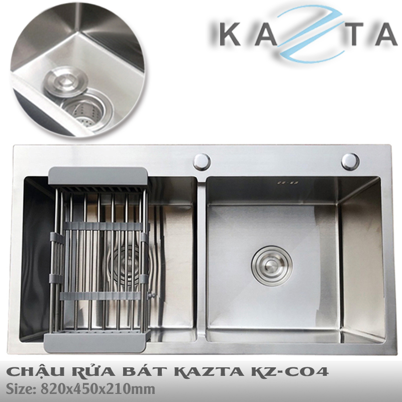 Combo Chậu Rửa Chén Bát Cao Cấp KAZTA KZ-CB8245T Inox Gồm: Chậu Rửa Chén 2 Hộc, Vòi Rửa Chén Nóng Lạnh Và Phụ Kiện Kèm Theo