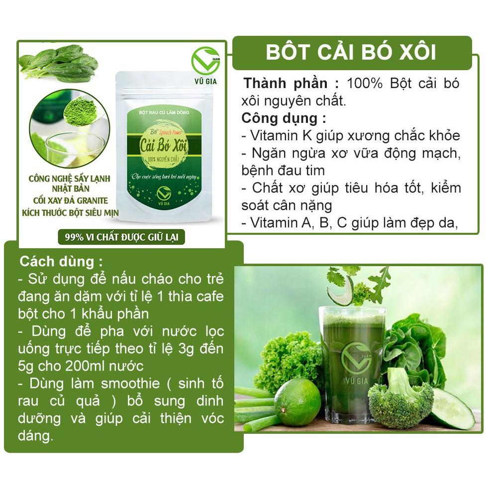 Bột Cải Bó Xôi Sấy Lạnh Nguyên Chất Vũ Gia + Tặng Chai Thủy Tinh Đựng Nước Ép Có Dây Treo 300ml
