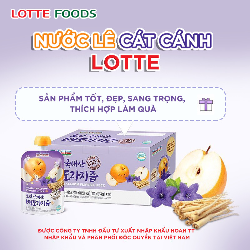 NƯỚC LÊ CÁT CÁNH LOTTE Hàn Quốc (Xách 20 túi 100ml)