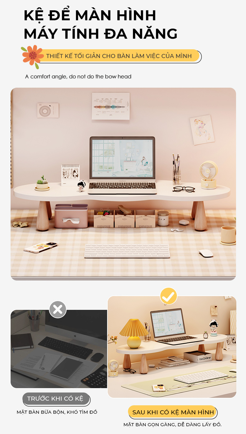 Kệ để màn hình máy tính, laptop decor bàn làm việc thiết kế đẹp thương hiệu IGA - GP390