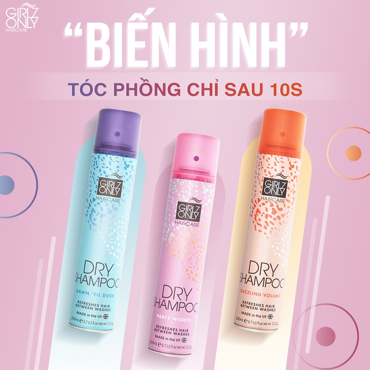 Dầu gội khô không cần nước Girlz Only Anh Quốc làm sạch bụi bẩn, làm phồng chân tóc, giữ nếp, tạo kiểu tóc bồng bềnh, suôn mượt - Massel Official