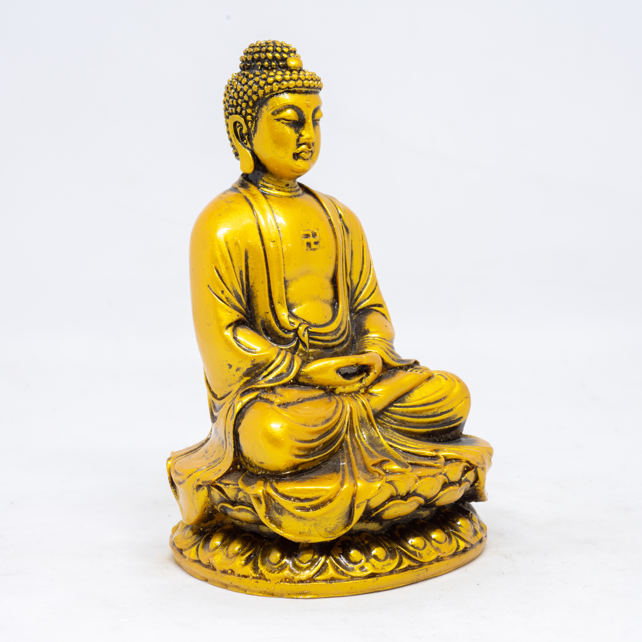 Tượng Phật A Di Đà ngồi thiền tòa sen bằng đá màu vàng cao 12cm