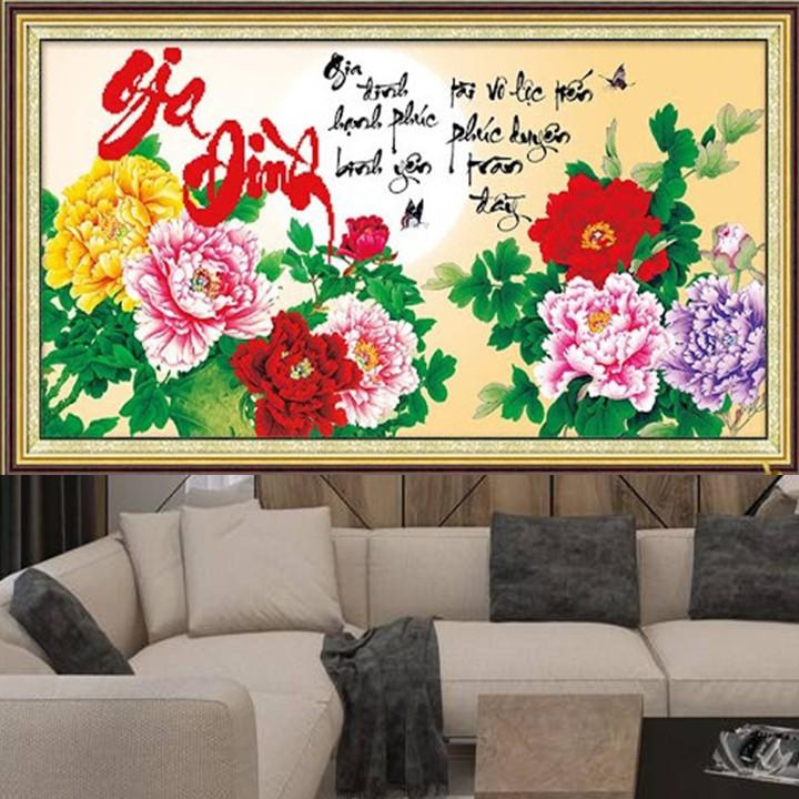 Tranh đá gia đình hoa mẫu đơn LG1467 - kích thước: 75 * 42cm.