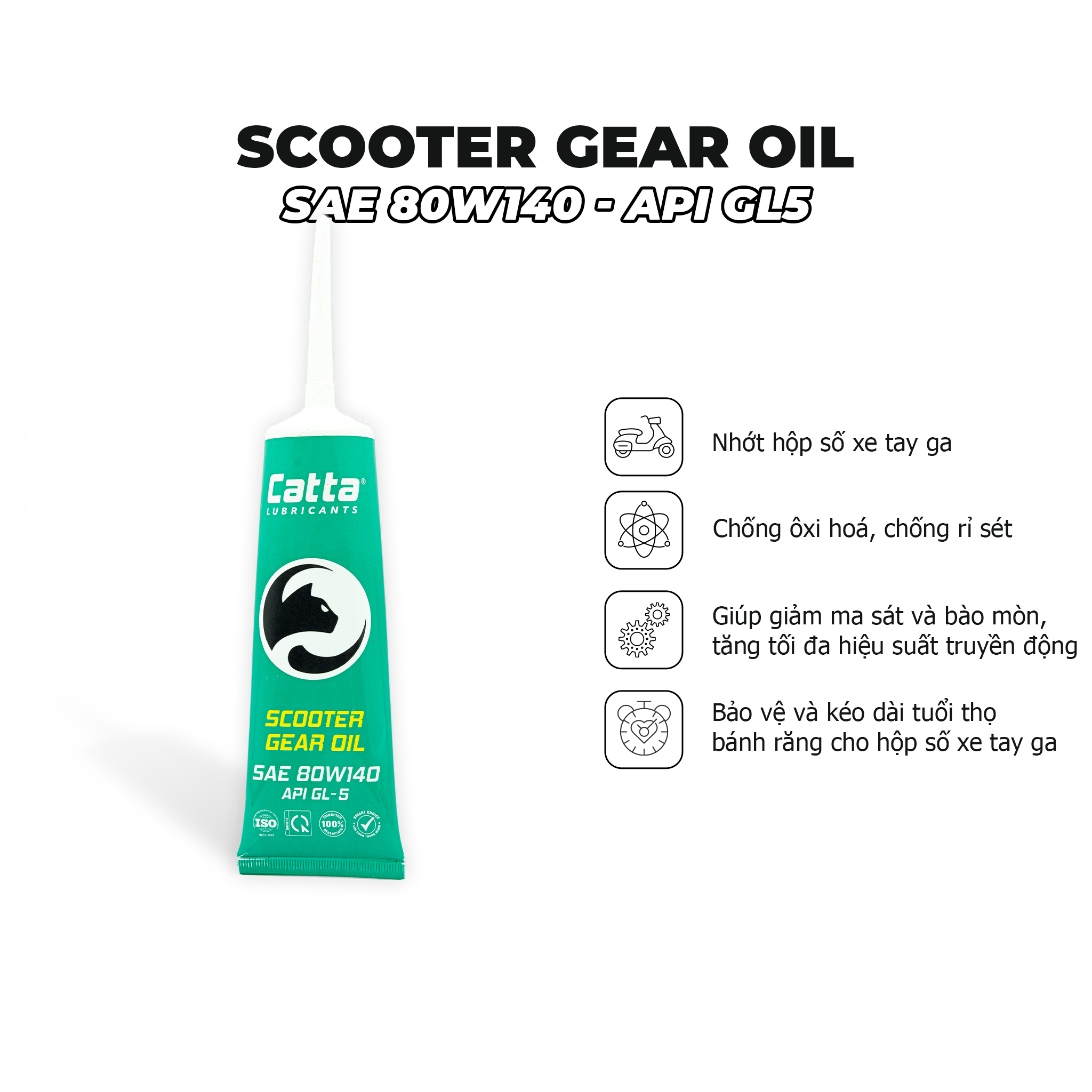 Nhớt xe tay ga CATTA 10W40, SN, Fully Synthetic 800mL - Tặng Nhớt hộp số CATTA Scooter Gear Oil 80W140, API GL5