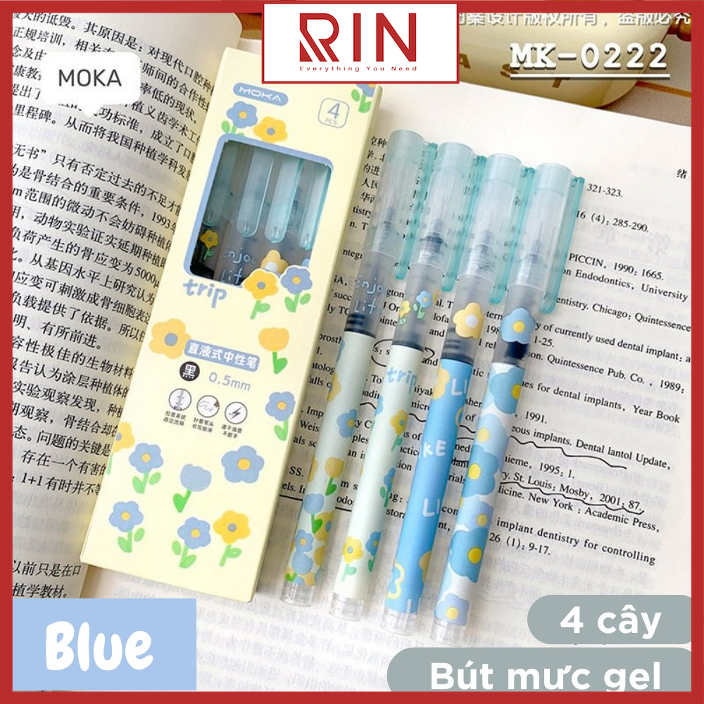 Bộ bút mực Gel nước / Bộ bút bi mực gel mực đen ngòi 0.5mm dùng ghi chép dành cho học sinh, sinh viên, văn phòng – Bộ 4 cây