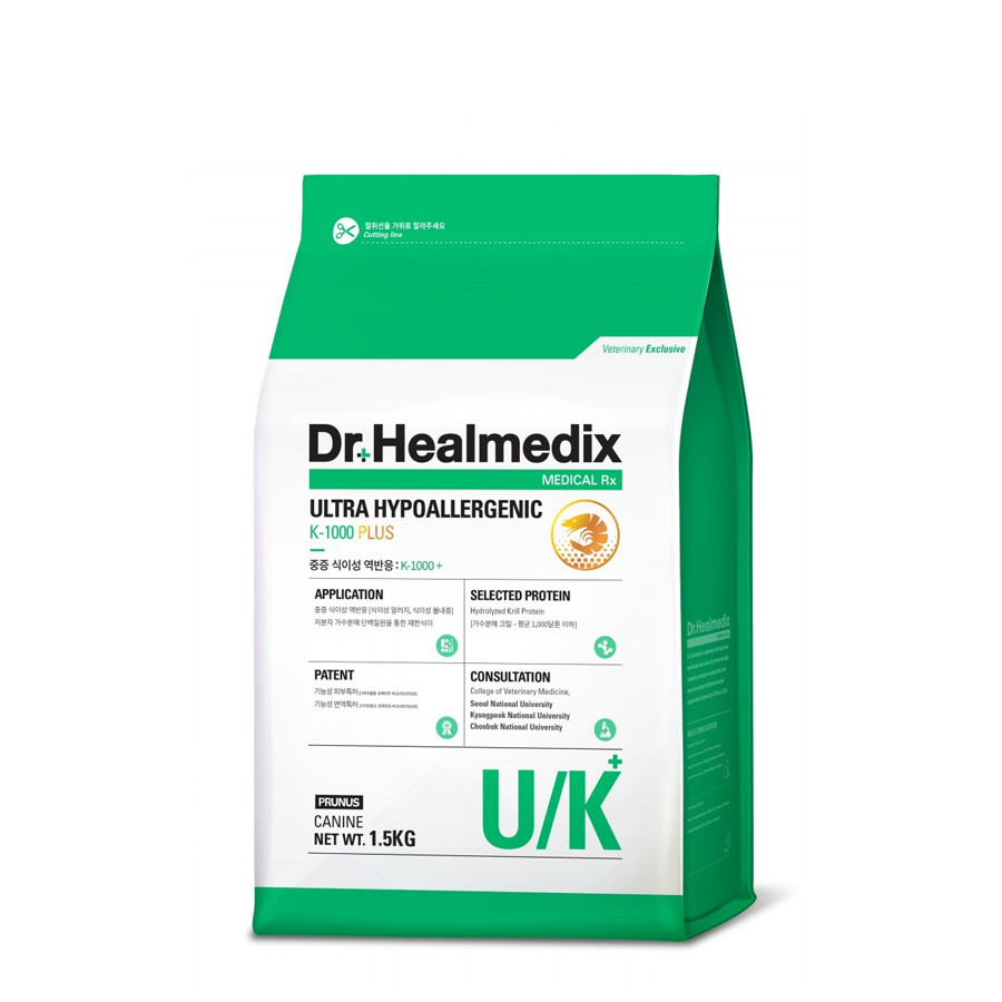 Thức ăn Hỗ trợ trị viêm da chó Dr.Healmedix ULTRA HYPOALLERGENIC K-1000 PLUS 1.5kg