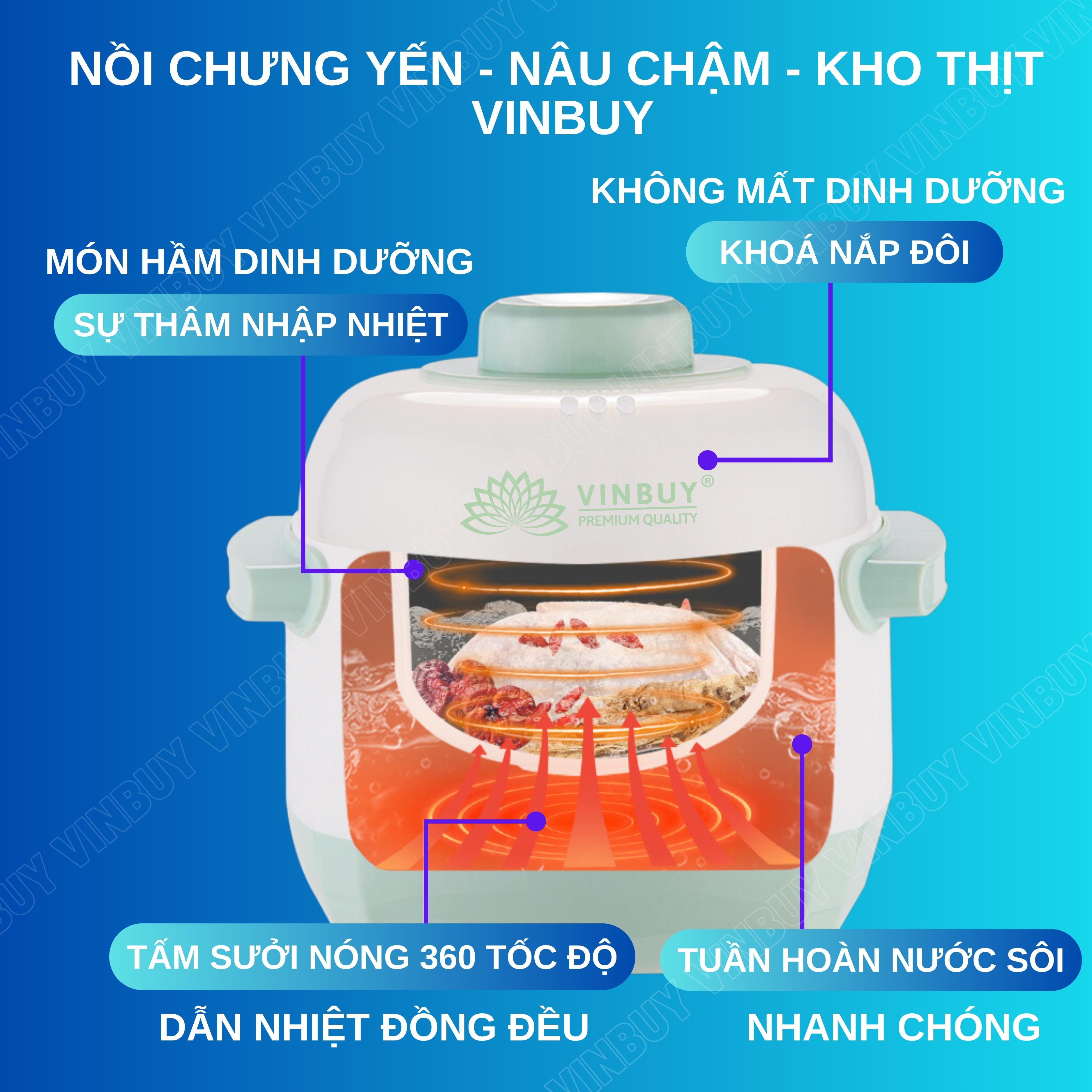 Nồi chưng yến, nồi nấu chậm, nồi tiềm thuốc bắc, nồi nấu cháo cho bé giữ trọn chất dinh dưỡng, dung tích 1 lít, công suất 200W - Hàng chính hãng VINBUY