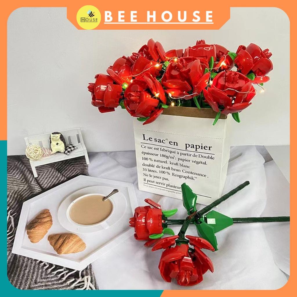 Đồ chơi bó hoa đa sắc Flower Bouque decor trang trí bộ xếp hình lắp ráp quà tặng bông hồng tình yêu