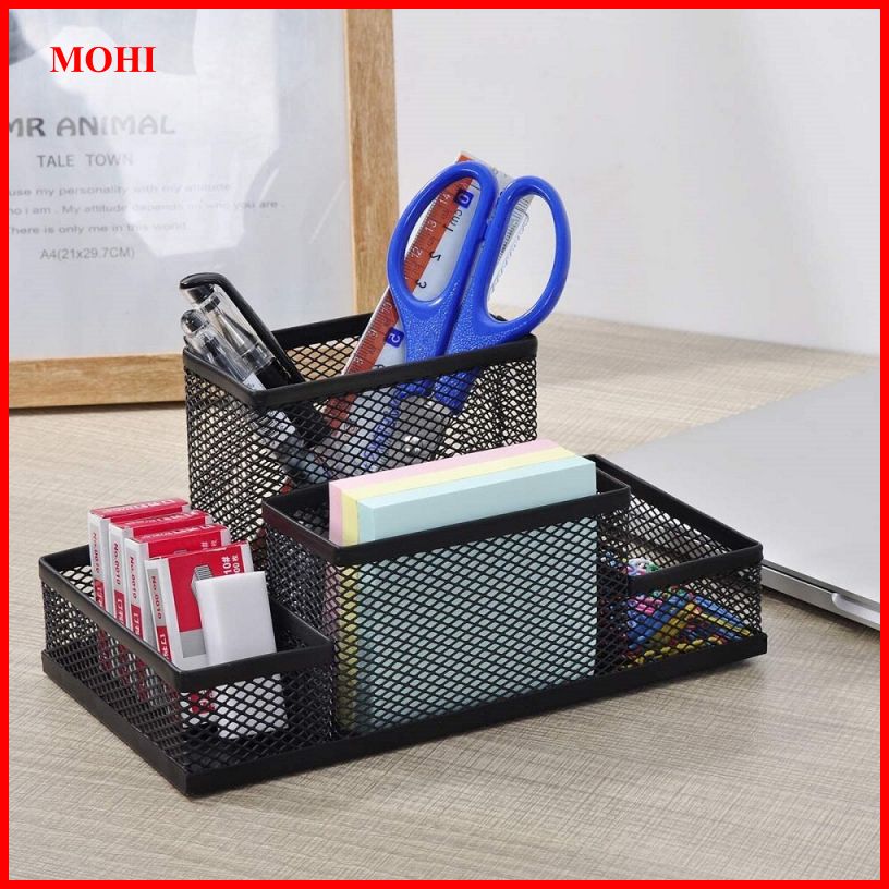 Kệ Đựng/ Giá Đựng Bút 4 Ngăn Bằng Kim Loại Đa Năng Bền Đẹp Phù Hợp Cho Bàn Học,Bàn Làm Việc, Văn Phòng - Hàng Chính Hãng