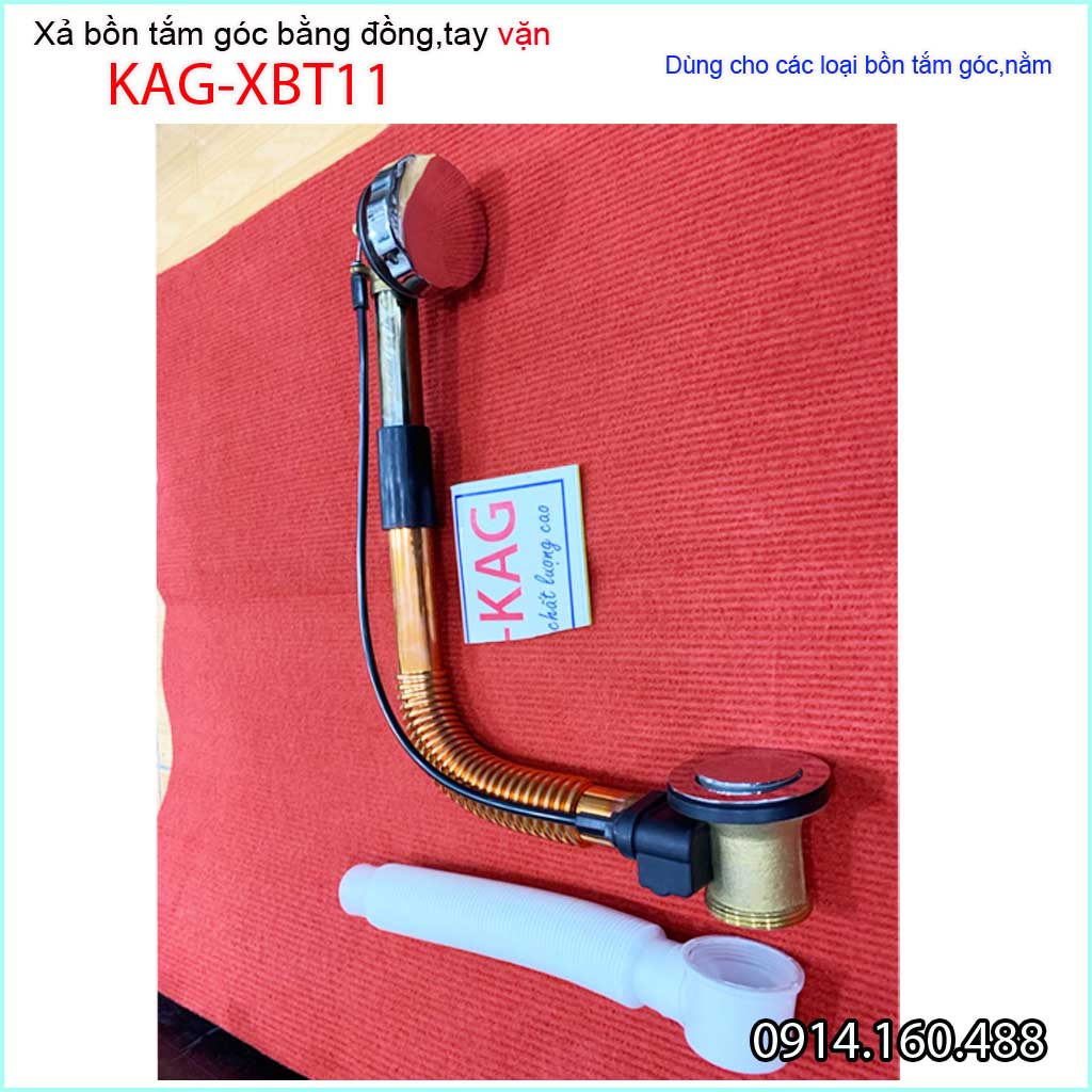 Xả bồn tắm góc KAG-XBT11 -Đồng, Bộ xả vặn bồn tắm nằm bằng thau siêu bền dùng cho bồn góc 90cm-1,2m-1,5m-1-6m