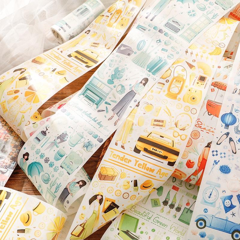 1 cuộn băng keo Washi in chữ nhiều màu dễ thương trang trí sổ tay