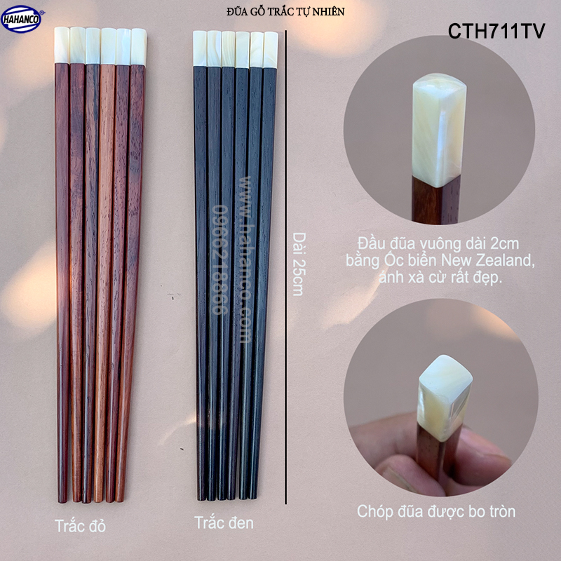 Đũa gỗ trắc vuông đầu ốc biển New Zealand Hàng VIP - đũa gỗ tự nhiên siêu sạch - an toàn cho sức khỏe - CTH711TV - Chopstick of HAHANCO