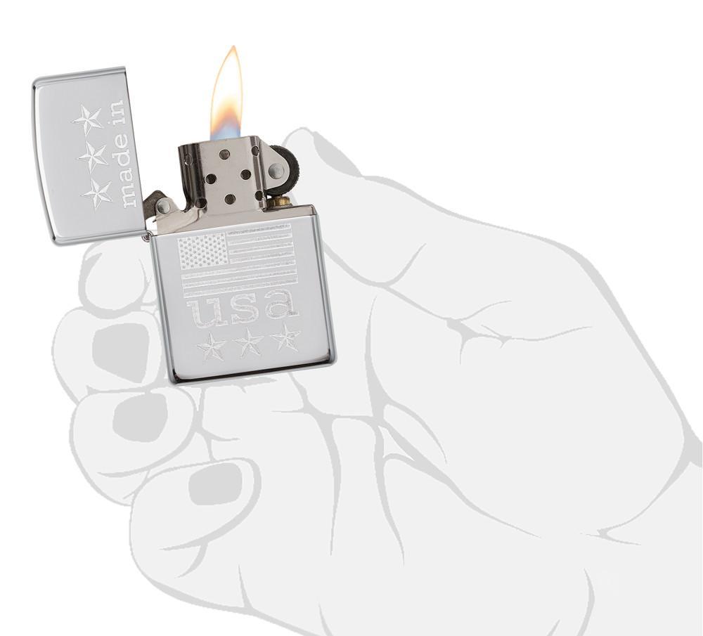 Bật Lửa Zippo Made In The USA With Flag Polished Chrome
