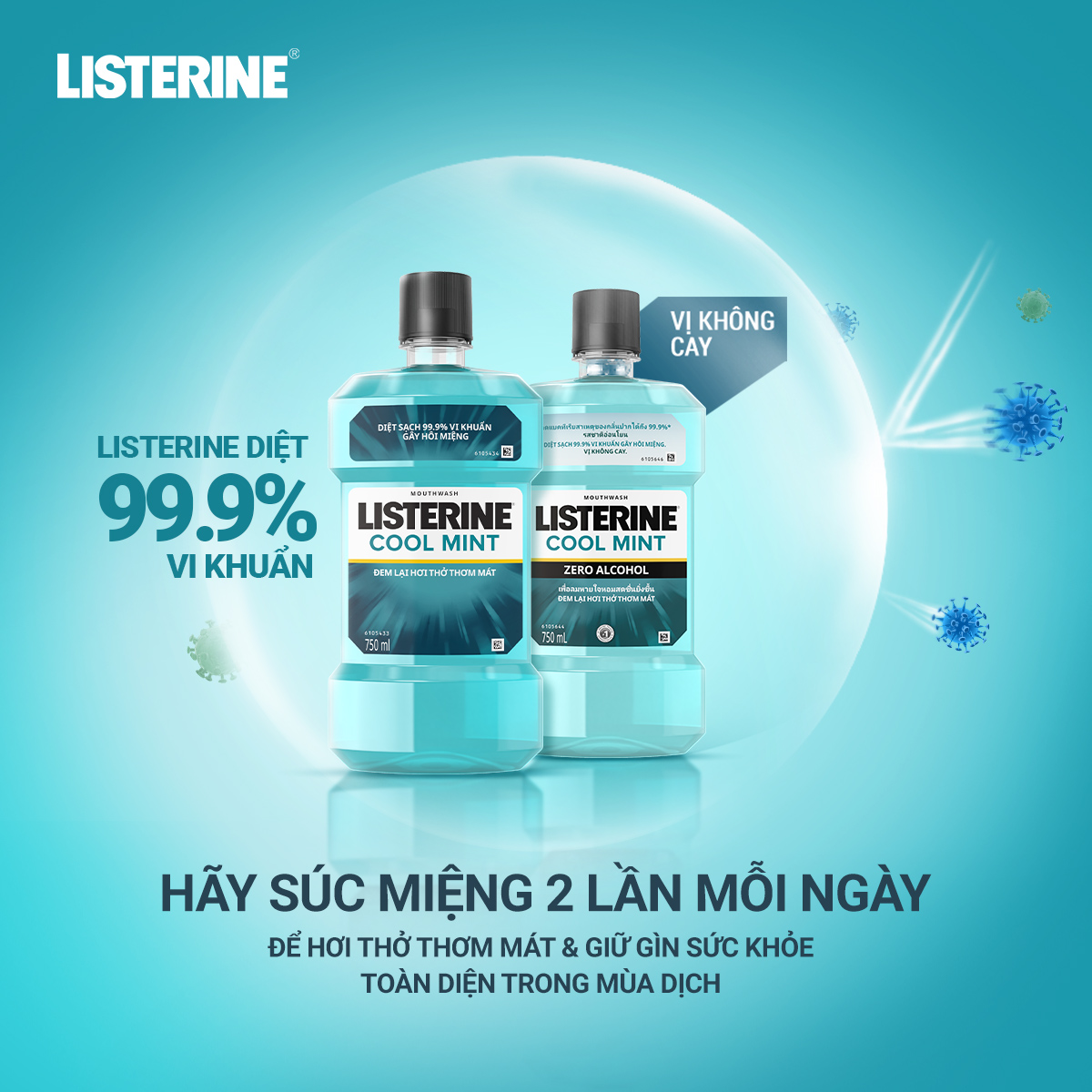 Bộ Đôi Nước Súc Miệng Hương Bạc Hà Listerine Cool Mint (750ml/ Chai) - 8850007800071