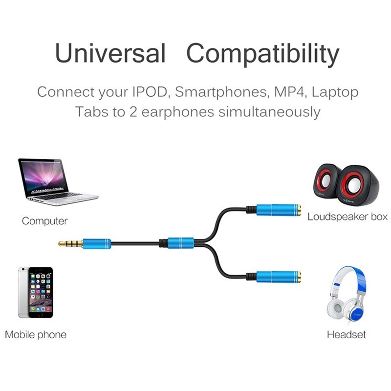 Cáp chia 2 cổng Audio 3.5mm 1 đầu đực ra 2 đầu cái 20cm AV123 10532 Cáp chia Jack 3,5mm dương ra 2 đầu âm 3,5mm Cáp âm thanh 3.5Mm Màu dài Av141-30618 – Hàng Nhập Khẩu