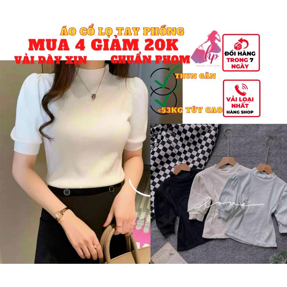 áo thun nữ đẹp ôm body tay phồng cổ lọ tà bầu màu trắng đen kiểu hàn quốc thời trang A106