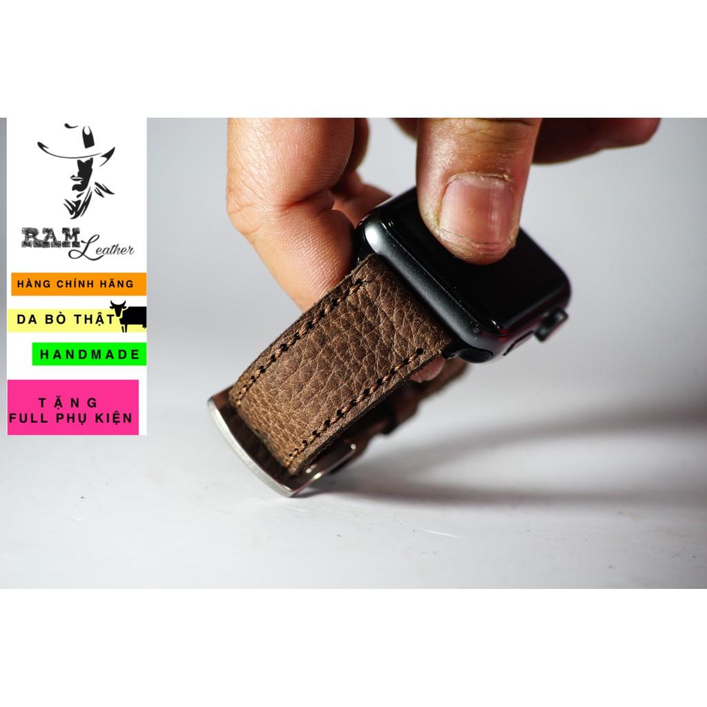 Dây đồng hồ da bò thật nâu hạt handmade RAM 1951-chính hãng RAM leather