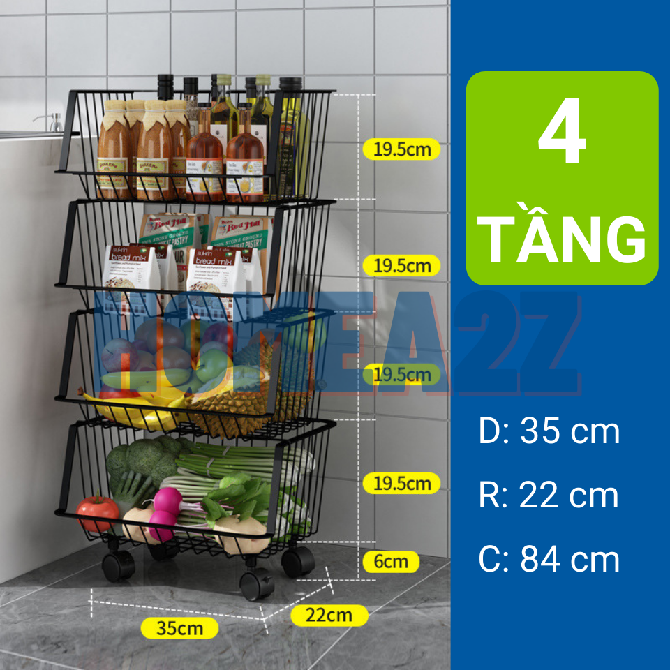 Kệ Nhà Bếp Đa Năng Dạng Rổ 4/5 Tầng Thép Carbon Sơn Tĩnh Điện, Kệ Rổ Xoay 360 Tiện Lợi Chống Gỉ Sét Cao Cấp
