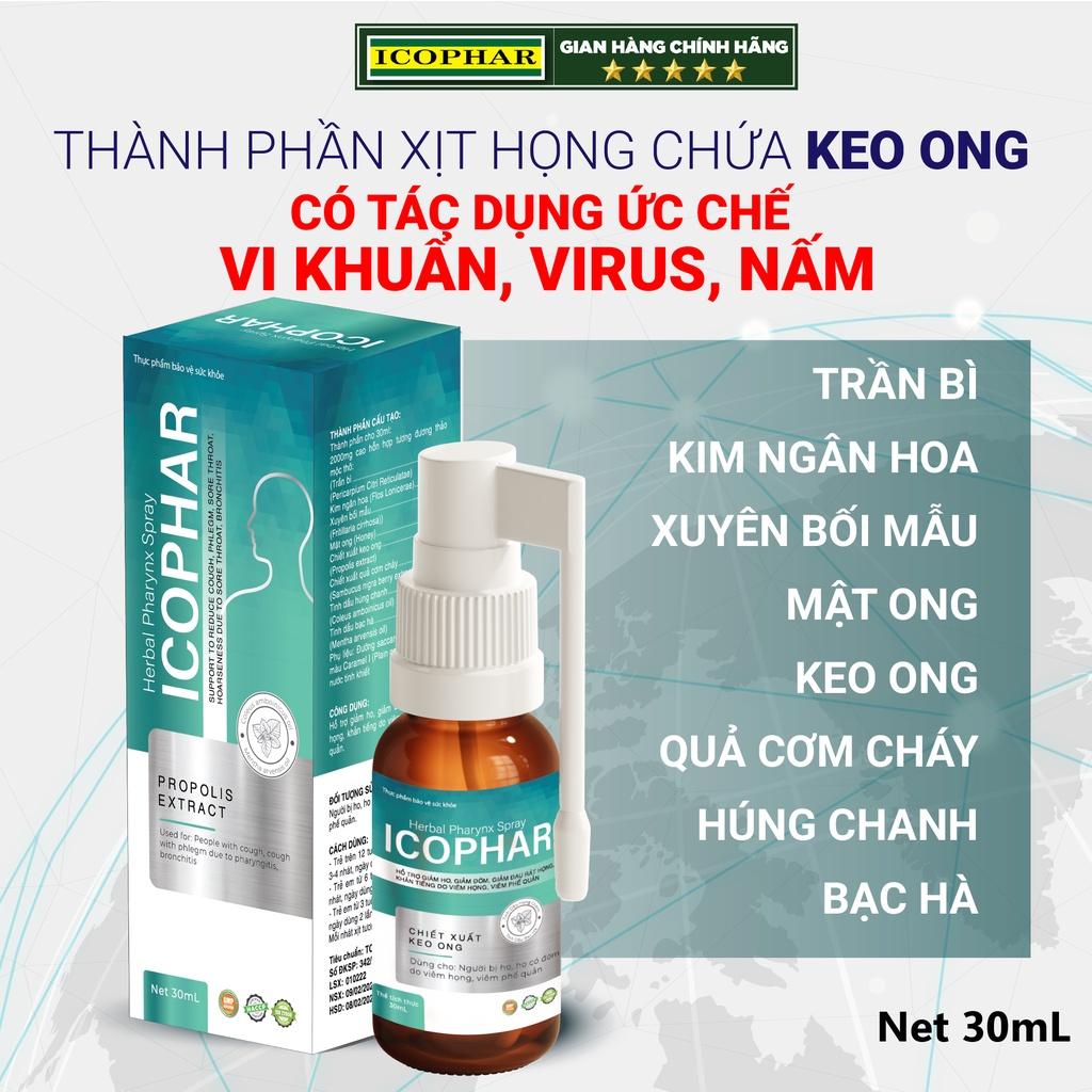 Xịt họng giảm ho Herbal Pharynx ICOPHAR - Chai 30mL - Giảm ho, giảm đờm, giảm đau rát họng, ngứa họng