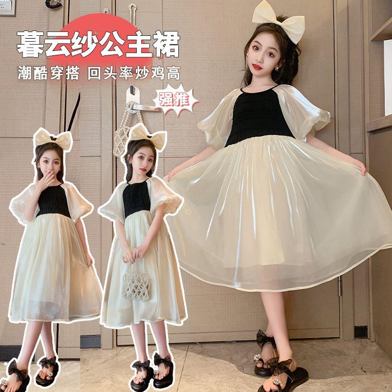 DONGSHOP HOT Cô gái công chúa váy lụa phong cách phương Tây Châu Quang cung đình phong cách Pháp Đèn lồng trẻ em lớn tay áo lưới phong cách phương Tây thời trang nối