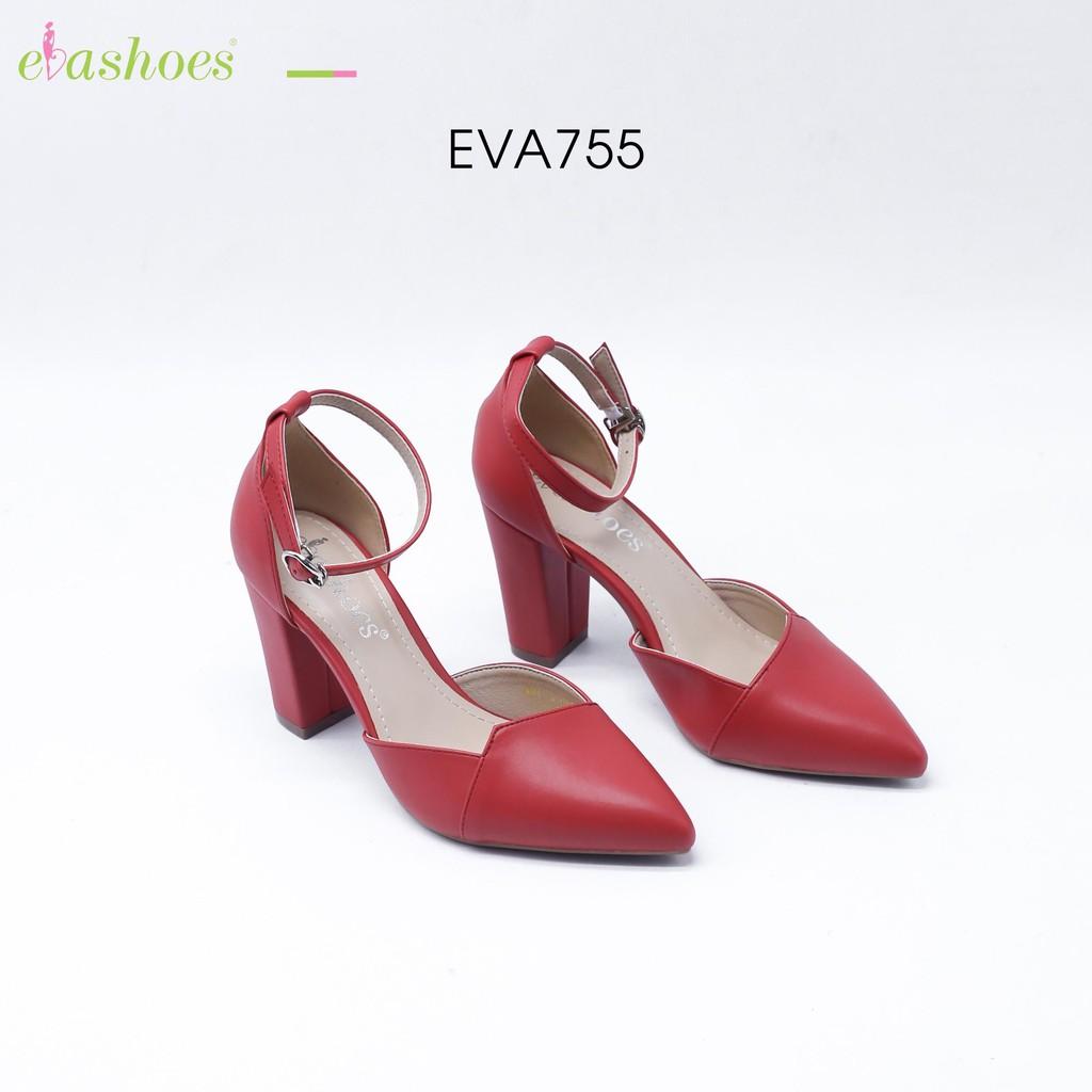 Giày Cao Gót Đế Vuông Mũi Nhọn 8cm Da PU Evashoes - Eva755