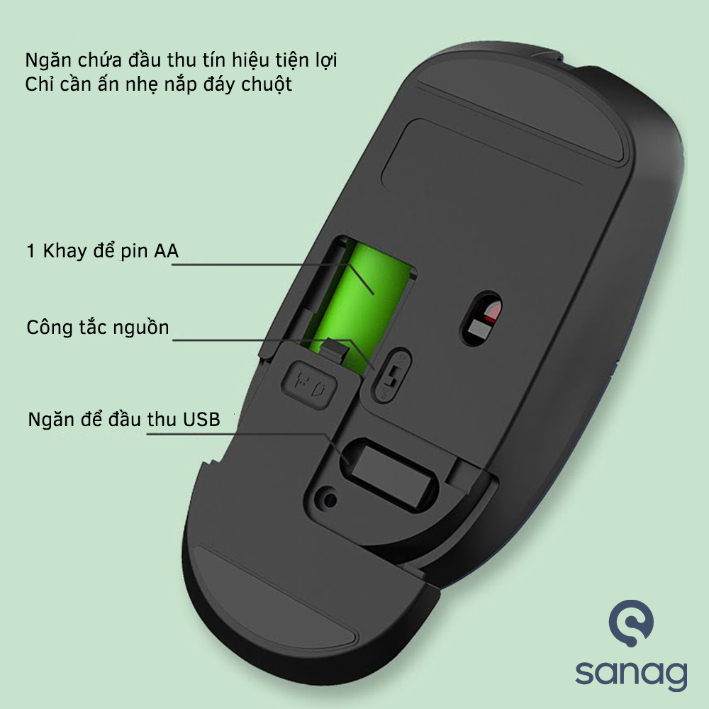 Chuột không dây Sanag Forev Fv386 Bluetooth chống ồn siêu nhạy dùng cho máy tính, laptop, tivi - Hàng Chính Hãng