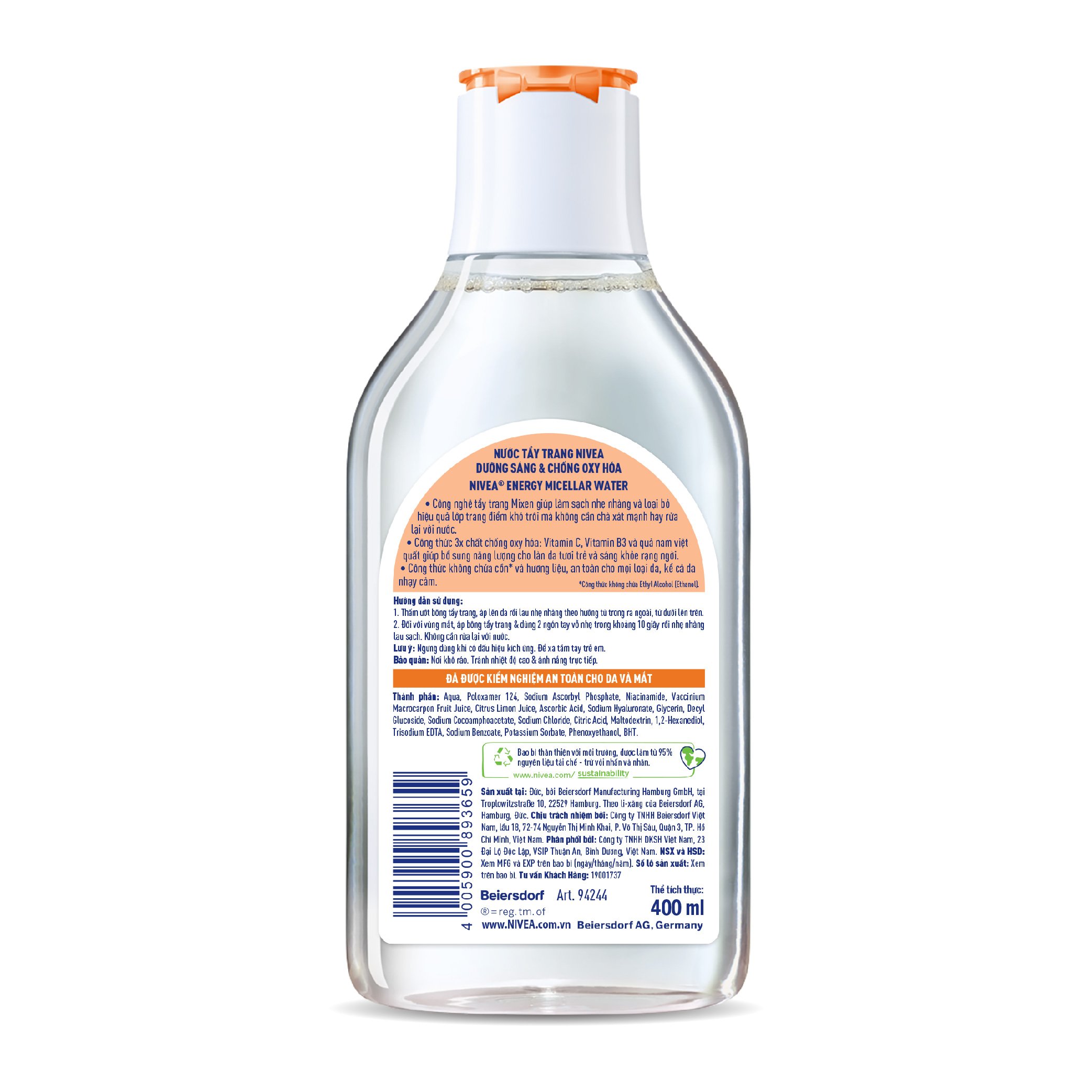 Nước Tẩy Trang NIVEA Energy Micellar Water Vitamin C Dưỡng Sáng Mờ Thâm Nhập khẩu Từ Đức - 94244