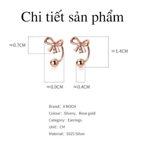 Khuyên tai bạc Ý s925 khảm hình nơ rỗng xinh tươi G6467 - AROCH Jewelry