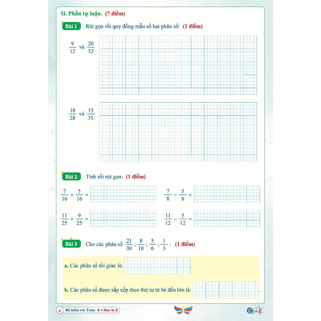 Sách Đề Kiểm Tra Toán Lớp 4 - Học Kì 2 - Cánh Diều (1 cuốn) - Bản Quyền