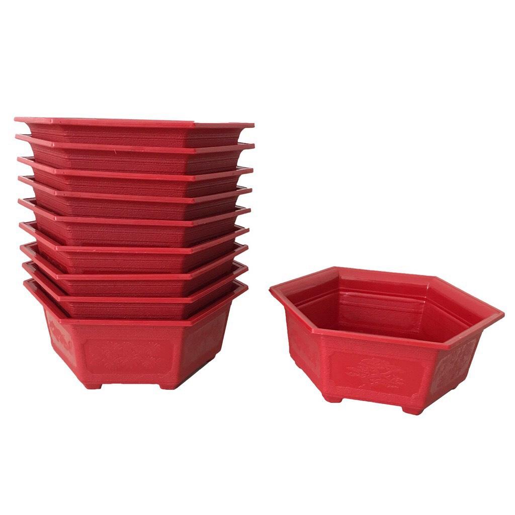 BỘ 10 CHẬU LỤC GIÁC ĐỎ , TRỒNG CÂY CẢNH , CÂY BON SAI , CHẤT LIỆU NHỰA SIÊU BỀN