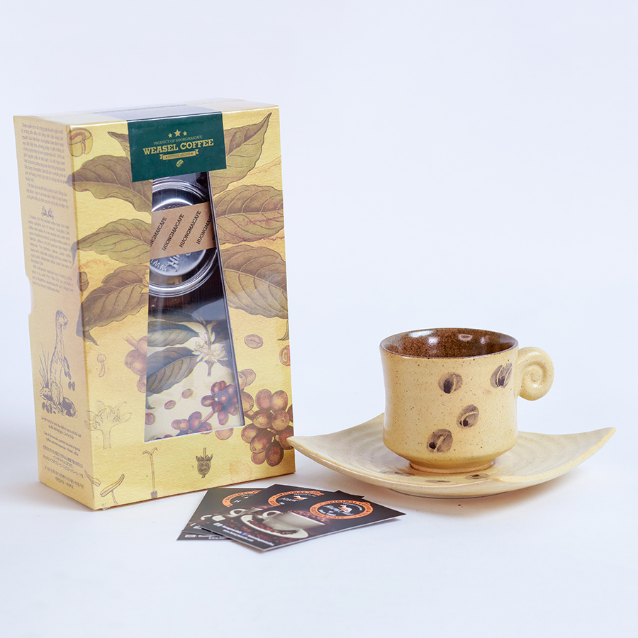 Cà Phê Chồn Nguyên Chất 100% Hương Mai Cafe Weasel Coffee Gift Box (Intense Aroma) Hương Thơm Đậm Đà - Thích Hợp Làm Quà Biếu Tặng Gồm 01 Gói Cà Phê Dạng Bột 250g + 01 Phin Inox Cao Cấp