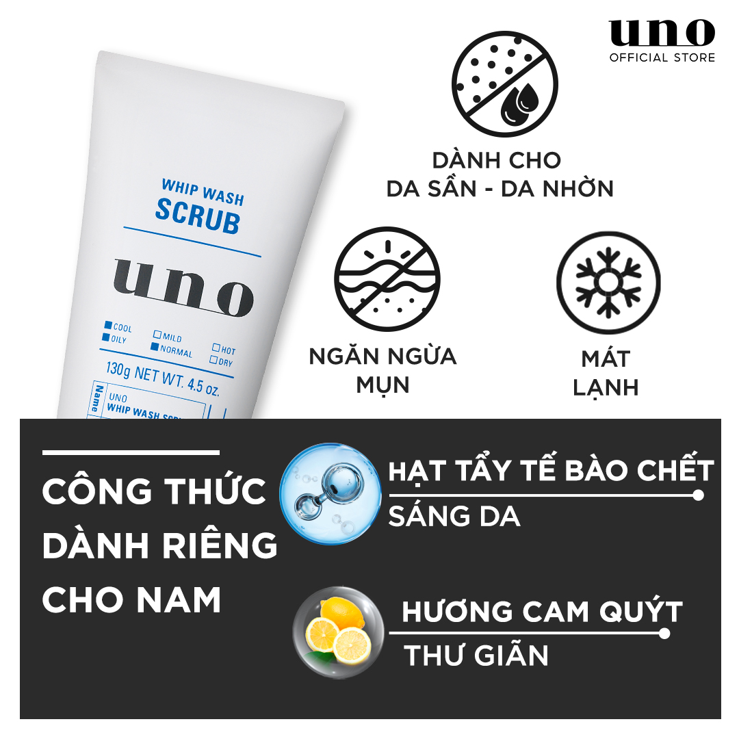 [TIẾT KIỆM HƠN] Bộ 02 Sữa rửa mặt Sáng da UNO Whip Wash Scrub 130g