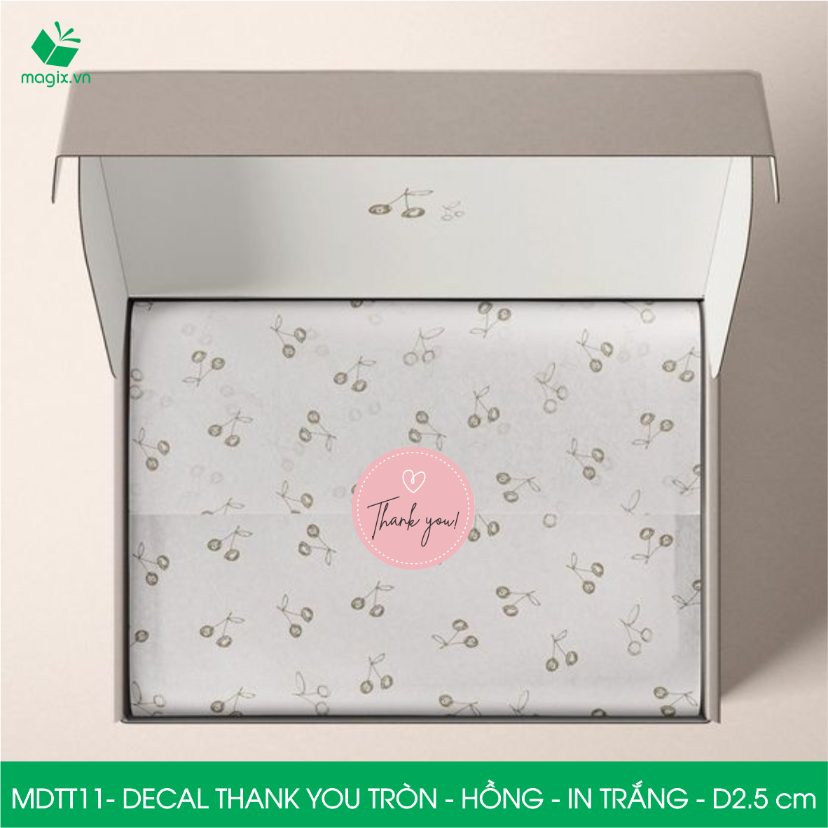 MDTT11 - D2.5cm - 1000 Sticker Thank you, decal Thank you tròn dán hộp carton, tem cám ơn, nhãn dán cảm ơn trang trí gói hàng