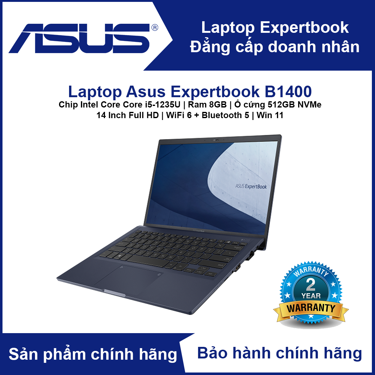 Hình ảnh Laptop Asus ExpertBook B1400 (Chip Intel Core i5-1235U | RAM 8GB | SSD 512GB NVMe | 14' Full HD | Bảo mật vân tay | Bảo mật TPM 2.0 | Độ bền chuẩn quân đội US) - Hàng Chính Hãng