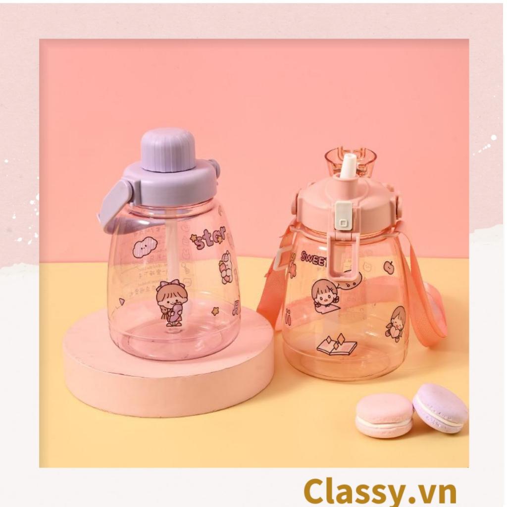 Bình đựng nước 1L Classy có ống hút tiện lợi, họa tiết hoạt hình dễ thương PK1096