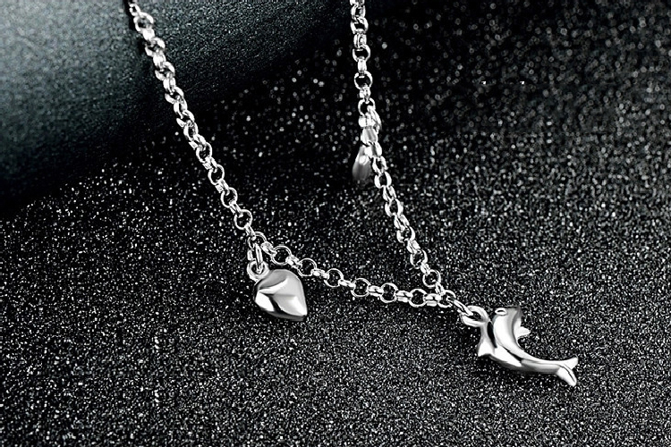 Lắc chân bạc cá heo dễ thương LCNU65 -Lắc chân trái tim đẹp 2TSILVER