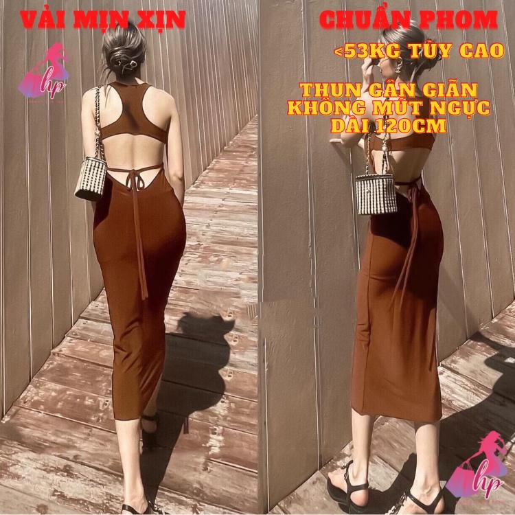 Váy đầm khoét hở lưng cột dây ba lỗ nữ ôm body maxi dài màu đen trắng thời trang dự tiệc sexy đi biển dự tiệc - VD221