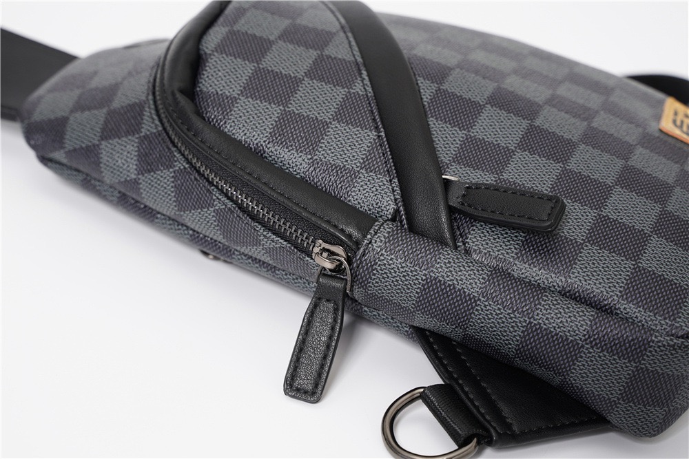 Men's Plaid Crossbody Chest Bag Pu Leather Casual Waist Bag