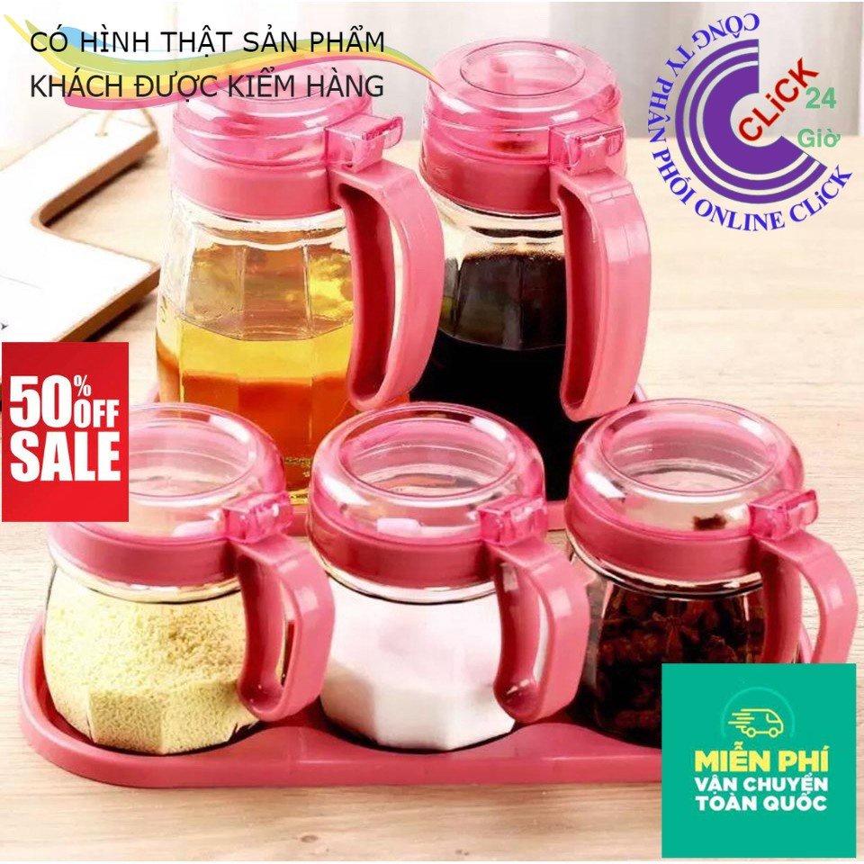 Bộ 5 Lọ/Hũ Đựng Gia Vị Thủy Tinh Có tay Cầm - Hàng Cao Cấp