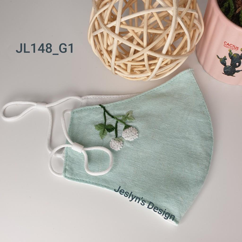 Khẩu trang thêu tay vải linen JL148