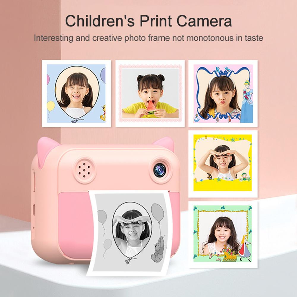 Cute Kids Instant Print Camera 1080P Digital Video Camera Dual Camera Lens 12MP 2.4 Inch LCD Screen Built-in Battery with 32GB TF Card Birthday Festival Christmas Gift for Kids Boys Girls